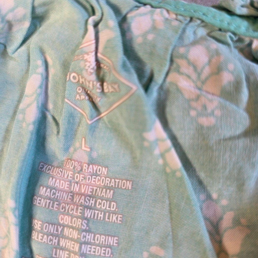 St Johns Bay Womens Teal Aqua Medallion Print Rayon Ruffle Peasant Top Large - Picture 3 of 6